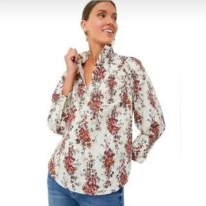Tuckernuck Cerise Falling Flowers Bouquet Corrigan Blouse Size M
